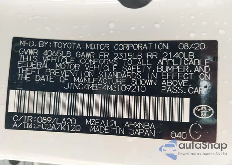 2021 Toyota Corolla Xse from USA, damaged, VIN JTNC4MBE4M3109210